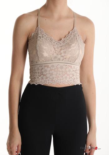  lace trim Top with cups Beige