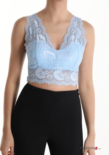  lace trim Top with v-neck with cups Light -blue