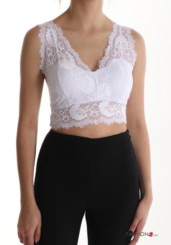  lace trim Top with v-neck with cups White