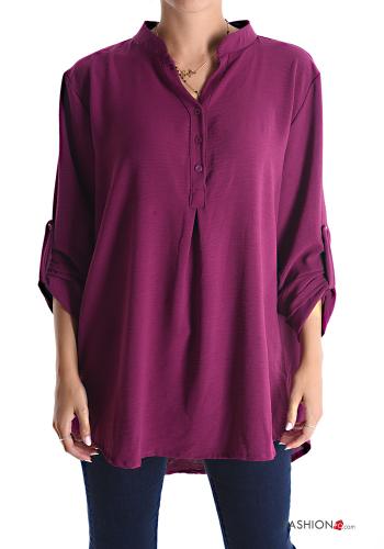  Tunic with buttons 3/4 sleeve with v-neck Plum