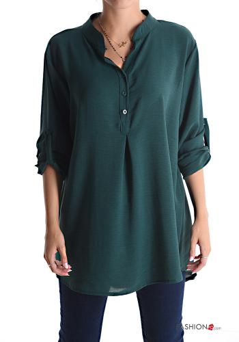  Tunic with buttons 3/4 sleeve with v-neck Dark green
