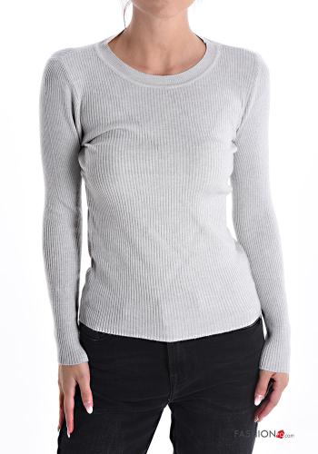  Maglione costine girocollo  Grigio 30%