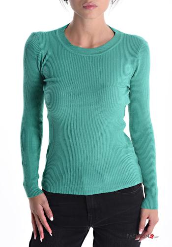 Maglione costine girocollo  Verde acqua