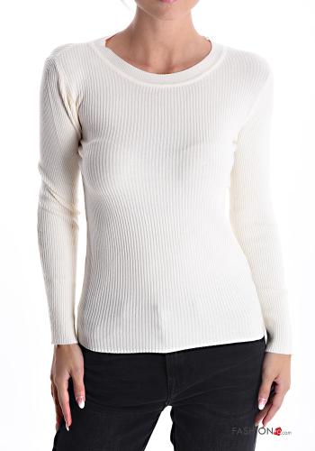  Maglione costine girocollo  Panna