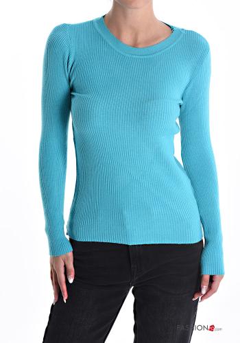  Maglione costine girocollo  Turchese