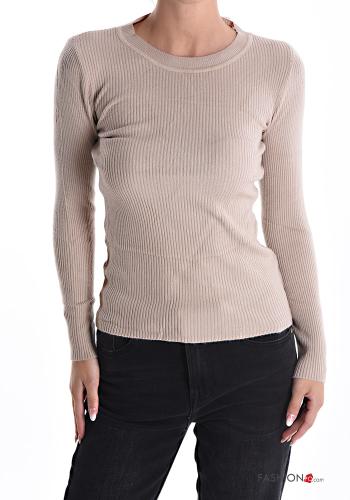  Maglione costine girocollo  Beige