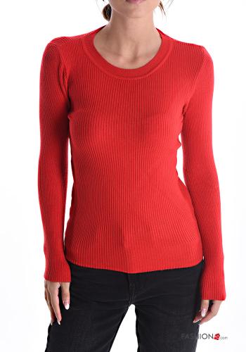 Maglione costine girocollo  Rosso