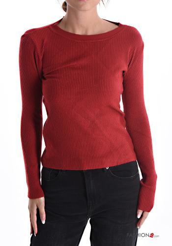 Maglione costine girocollo  Bordeaux