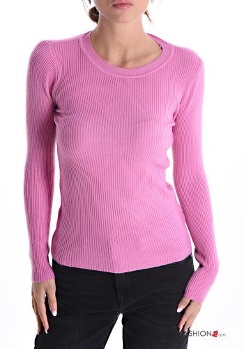  Maglione costine girocollo  Rosa scuro