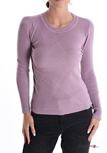  Maglione costine girocollo  Lilla