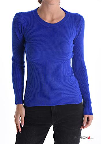  Maglione costine girocollo  Blu