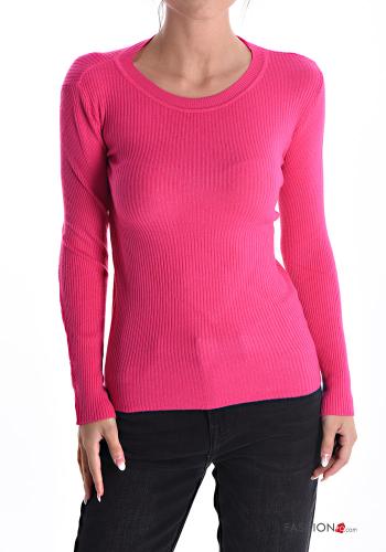  Maglione costine girocollo  Fucsia