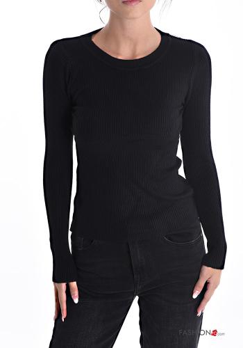  Maglione costine girocollo  Nero