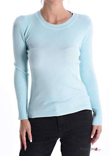  Maglione costine girocollo  Celeste