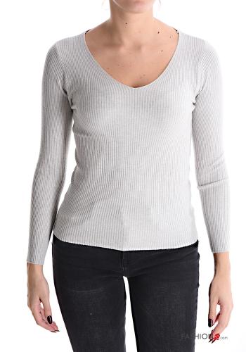  Ribbed Sweater with v-neck Grey 30%
