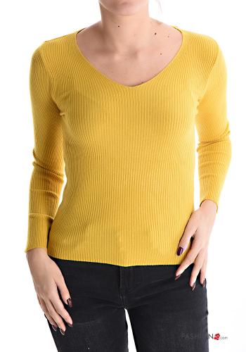  Ribbed Sweater with v-neck Mustard