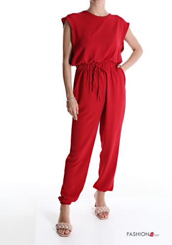  adjustable Jumpsuit with pockets with bow Red