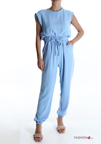  adjustable Jumpsuit with pockets with bow Light -blue