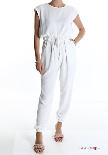  adjustable Jumpsuit with pockets with bow White