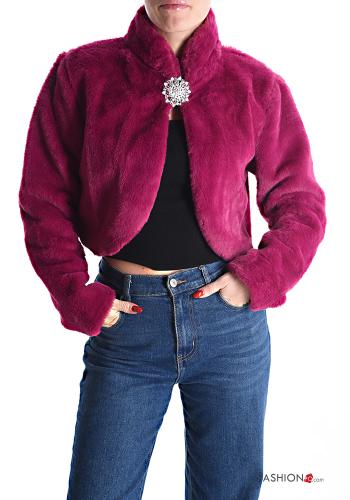  faux fur Cape with rhinestones Plum
