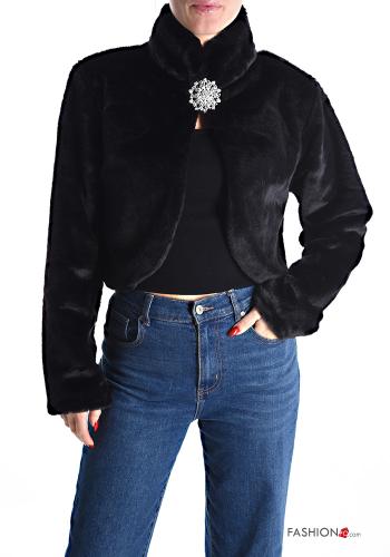  faux fur Cape with rhinestones Black
