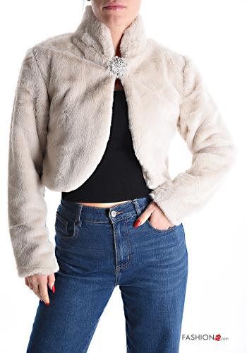  faux fur Cape with rhinestones Beige
