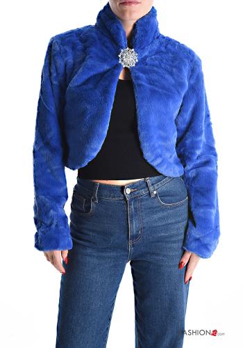  faux fur Cape with rhinestones Electric blue