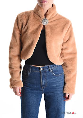  faux fur Cape with rhinestones Brown