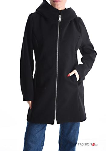  Coat with pockets with hood with zip Black