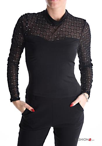  Top com gola subida com strass 
