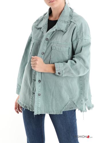  Cotton Jacket with buttons with pockets Aqua green