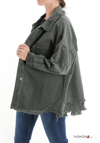  Jacke aus Baumwolle mit Knöpfen mit Taschen Olivgrün