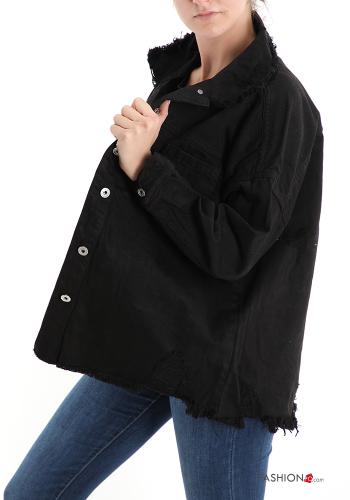  Cotton Jacket with buttons with pockets Black