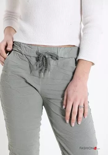 Pantalon en Coton avec poches avec noeud 