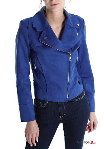  Suede Biker Jacket with zip Steel blue