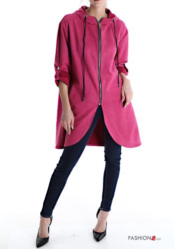  Duster Coat with pockets with hood with zip Fucsia