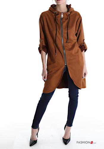  Duster Coat with pockets with hood with zip Bronze