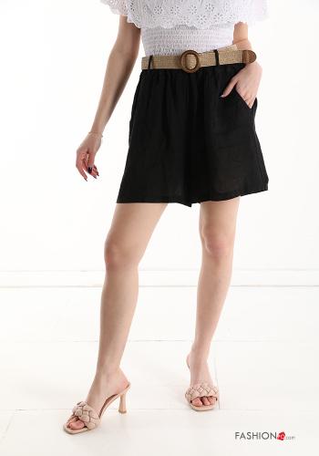  Linen Shorts with belt with pockets Black