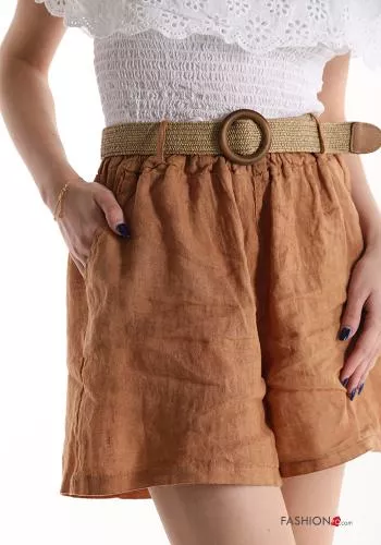  Linen Shorts with belt with pockets