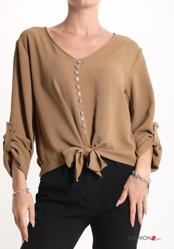  v-neck Shirt with bow Beige