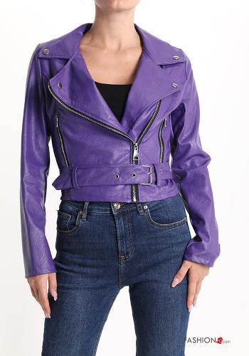  faux leather Biker Jacket with zip Purple