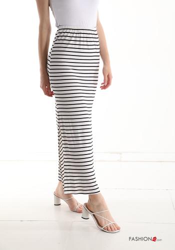  Striped Longuette Skirt  White