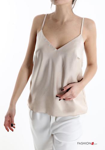  satin Tank-Top with v-neck Beige