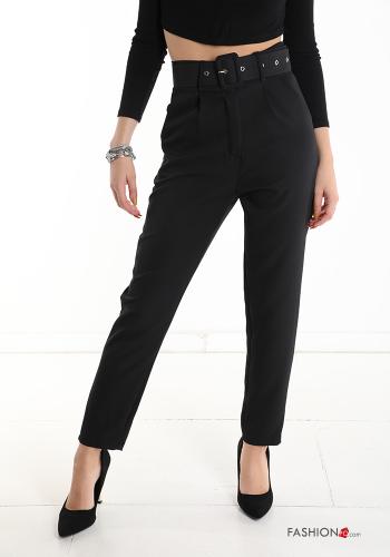  Trousers with belt with pockets Black