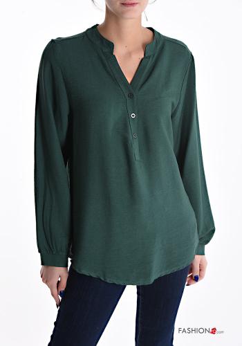  Blusa com botões gola V  Verde garrafa