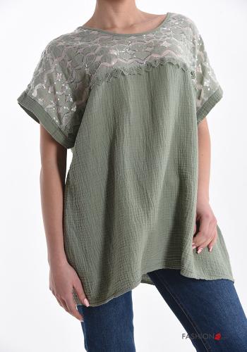  T-shirt in Cotone pizzo  Asparago