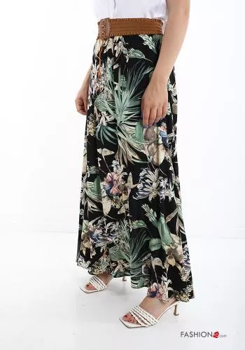  Floral Longuette Skirt with belt