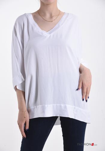  T-shirt scollo a V oversize  Bianco
