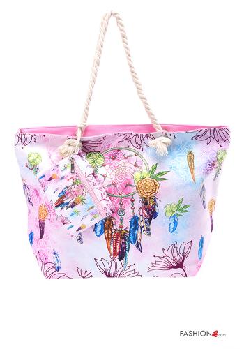  Bolso de playa Diseño impreso con cremallera con llavero  Rosa