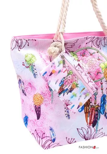  Patterned beach Bag with zip with keyring